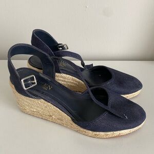 Lauren Ralph Lauren Navy Denim Espadrille Wedge Sandals